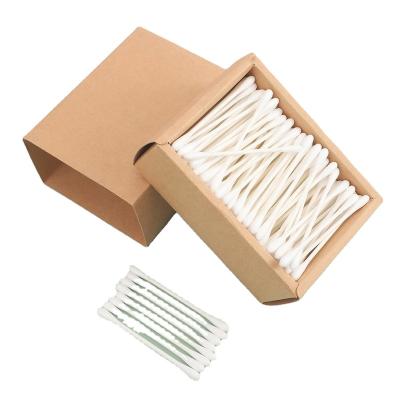 China Online Buying 300 Pcs Round Header Doubles Round Bamboo Stick Amazon Natural Natural Organic Cotton Buds Cotton Paper Material Buds for sale