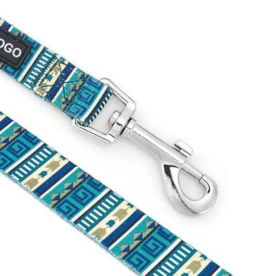 China Viable Custom Floral Luxury Adjustable Designer Custom Dog Leash Metal Buckle Pet Collar Polyester Dog Collar And Leash Set for sale