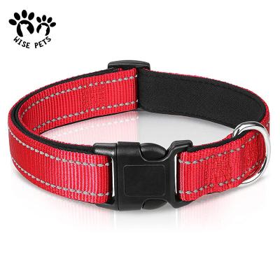 China Reflective Hot Sale Durable Pet Collar Supplier Pet Strap Red Dog Collar With Recflective Line for sale