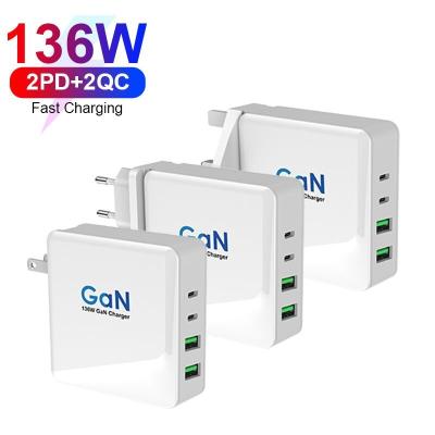 China Mobile Phone GaN Multi Ports 136W Quick Travel USB Wall Charger Adapter for MacBook for iPad and Smartphone for sale