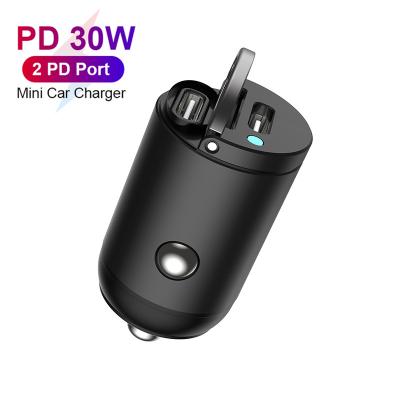 China Dual Ports 30W PD+QC3.0 Support PD+QC3.0 Super Fast Charging Type-C Tablet PD Mini Car Charger For Smartphone for sale