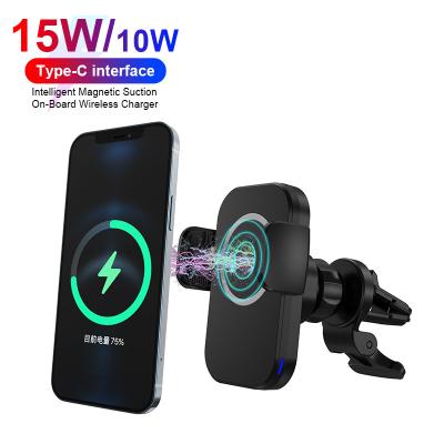 China Magnetic Wireless Cell Phone 15W Car Charger Mount For iPhone 12 Mini Pro Max Fast Charging Wireless Charger Car Phone Holder for sale