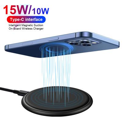 China Mobile Phone Magnetic Wireless Charger For Mobile Phone 12 pro Max With USB-C Built-in 15W Qi Cable Portable Fast Charging Protection for sale