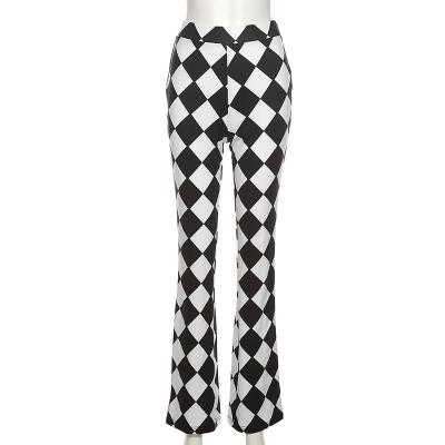 China 2021 autumn/winter new breathable pants panel printed in the squares black and white women's pants for sale