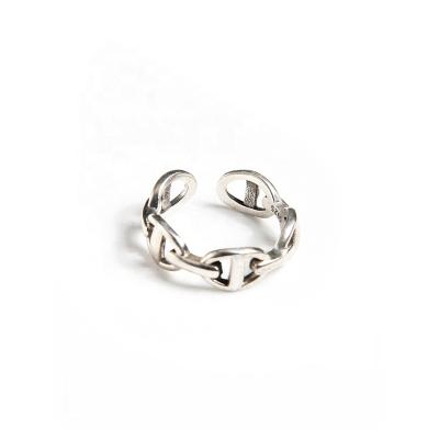 China New Retro Old Word S925 Sterling Silver Female Adjustable Retro Fashionable Japanese Open Chain Ring for sale