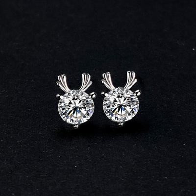 China Fawn Stud Earrings Korean Popular Simple Geometric Luxury Women's S925 Sterling Silver Moissanite Stud Earrings for sale