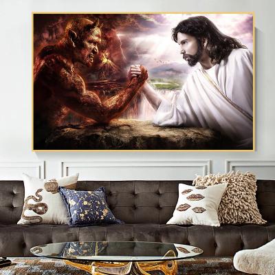 China Modern Abstract Jesus Vs Satan Devil God Art Picture Canvas Painting Posters Prints Religion Wall Art Room Decor For Christian Living for sale