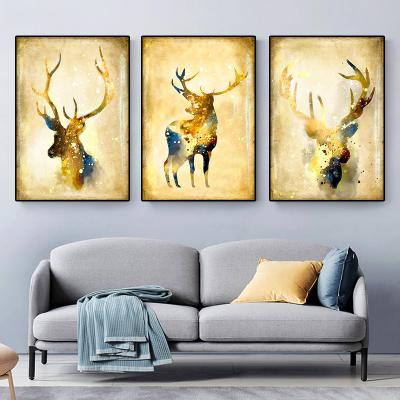 China Modern Golden Decor Deer Panting On Modern Wall Art Oil Painting Room Canvas Artwork Print Manutuer Livng for sale