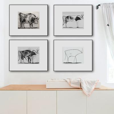 China Hand Painted Cattle Modern Retro Decor Artwork Painting Sketch On Canvas For Wall Decoration for sale