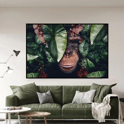 China Modern African Elephant Gorilla Leopard Animal Tropical Plant Poster Art Prints Abstract Canvas Jungle Painting for sale