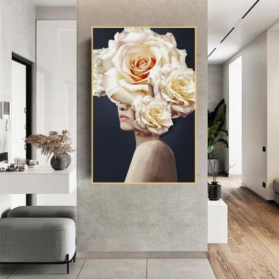 China Modern Flower Women Canvas Painting Abstract Modern Posters And Print Beautiful Girl Wall Art Pictures for sale