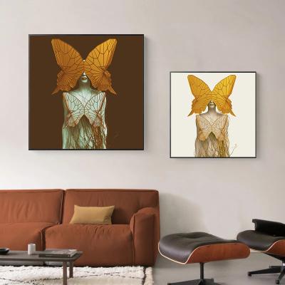 China Painting Wall Art Modern Nordic Modern Woman Canvas Butterfly Deco Home Fashion Poster and Print Picture for sale