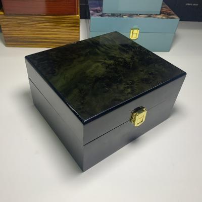 China High Quality Eco-friendly Luxury Black Wooden Watch Case With Lock Wood Grain Paint Brand Watch Box Customize Logo Watch Box for sale