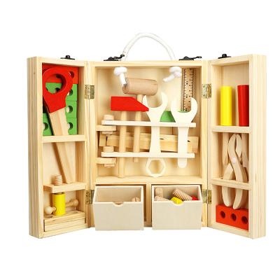 China Tool kit toys kids pretend to play tool kit toys wooden montessori with accessory for sale