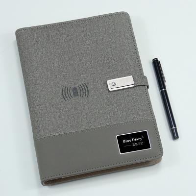 China 8000mAh Ring Binder Wireless Charging Powerbank Notebook Charge 6 in Summer STOCK A5 PU Leather Planner with Powerbank Diary for sale