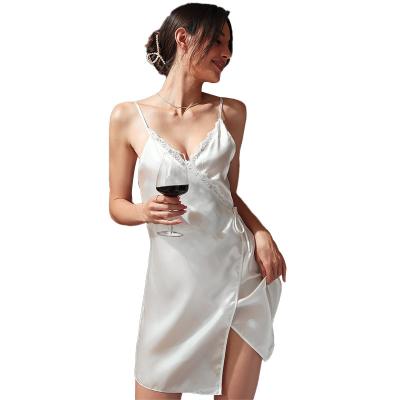 China Lady Lase Nightwear QUICK DRY Nightgown Autumn Sleep Wear Rayon Home Clothes Pajama Designer Silk Pajama Satin Night Suit For Women for sale