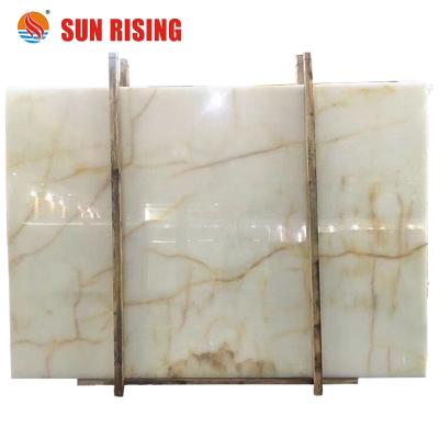 China modern natural stone white onyx silk slab for wall decoration for sale