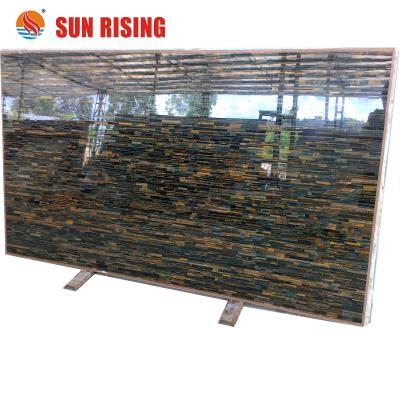 China Customized Modern Yellow And Bule Tiger Eyes Agate Stone For Wall Decoration for sale