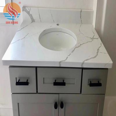 China Good Quality Artificial White Countertops Calacatta Quartz Vanity Top for sale