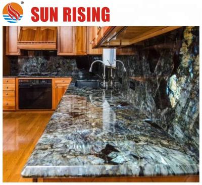 China Blue Green Polished Labradorite Granite Slab Countertops Acid Resistant for sale