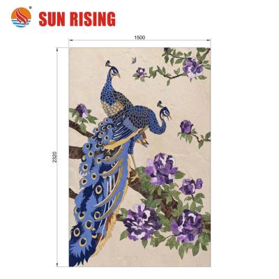 China Animal Water Jet Marble Medallion Indoor and Outdoor Decoration Peacock Image Designs for sale