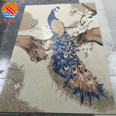 China Tile Fashion Peacock Animal Marble Mosaic Pattern For Wall for sale