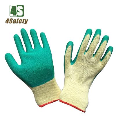 China 4SAFETY Good Quality Breathable 21 Yarn Latex Coated Cotton Gloves Yellow for sale