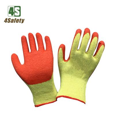 China Breathable Polycotton 4SAFETY 10 Yarn 2 Gauge Yarn Yellow With Orange Latex Ply Liner Gloves for sale