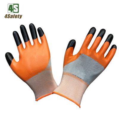 China 4SAFETY Double Finger Dipped Nitrile Breathable Work Gloves Breathable for sale