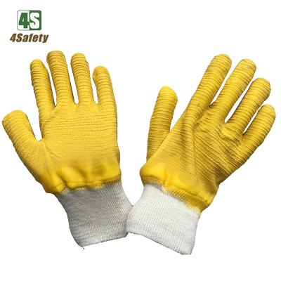 China Breathable 4SAFETY Interlock Knit Full Wrist Wave Ply Latex Coated Yellow Gloves for sale