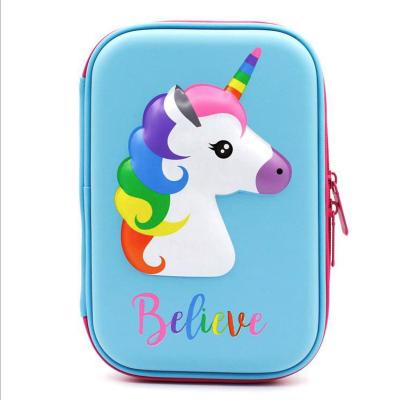 China Factory Large Capacity Stationery Box Student Pencil Case Unicorn Cartoon EVA Multi Function Pencil Bag for sale