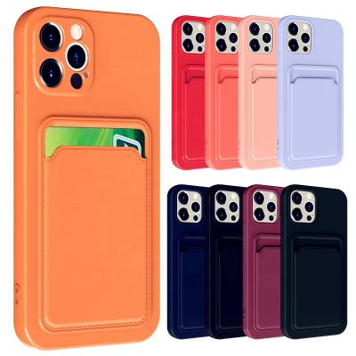 China Shockproof Silicone Cell Phone Case with Card Slot for iPhone 13 pro Max Card Holder Phone Case for iPhone 12 Wallet Case for Samsung for sale