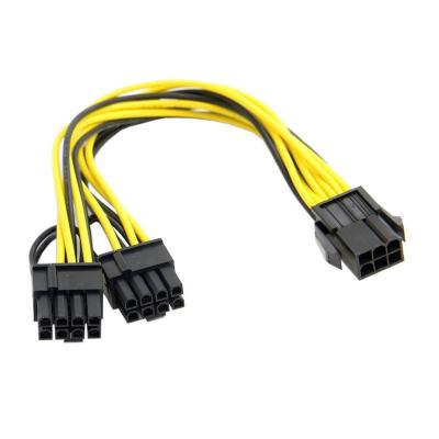 China Durable Cheapest PCIe 6pin Female to Male PCI-E 8pin Dual Pin Graphics Card Splitter Power (6+2) Power Cable 18awg 20cm for sale