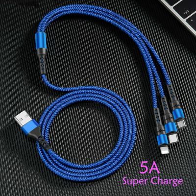 China 5A 3 in 1 USB Cable for iPhone Charger Fast Charging Micro USB Type C Cable for Samsung iphone S10 8 Pin Lightning Cord For for sale