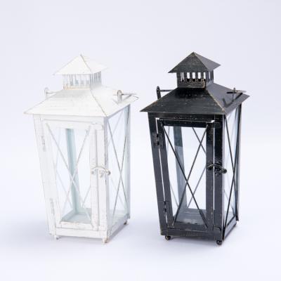 China Romantic Hot Sale Industrial Antique Black White Metal Candle Chinese Lantern for sale