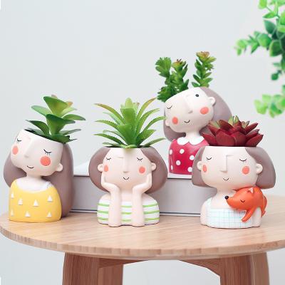 China Art Roogo mini cute girl resin flower plant pots for gift for sale