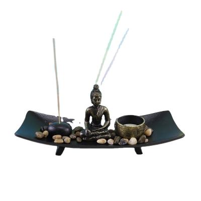 China Art Zen Garden Buddha Statue with Tealight Glass Candle Holder for sale