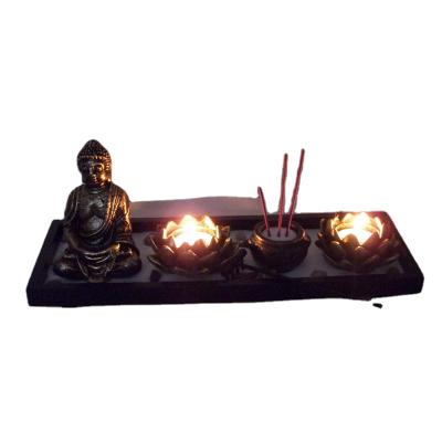 China Art Resin Zen Garden Buddha Statue Lotus Candle Holder And Incense Burner Holder for sale