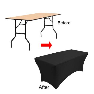 China Hot Sale 6ft Rectangle Banquet Spandex Table Covers Disposable Four Way Stretch Table Cloth For Outdoor for sale