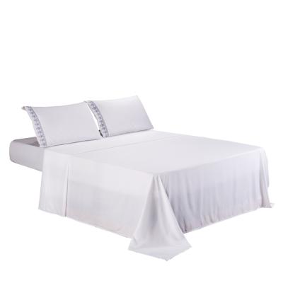 China Disposable 4 Pieces 100% Polyester Embroidered Bedding Set White Bedding Set For Hotel Bed for sale