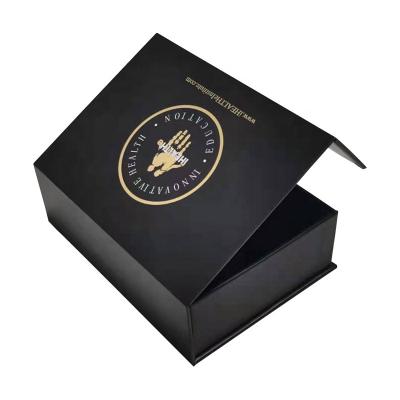 China Wholesale Recycled Materials Factory Gift Box Magnet Black Bronzing Gift Box With Logo Folding Box With Magnet Closure for sale