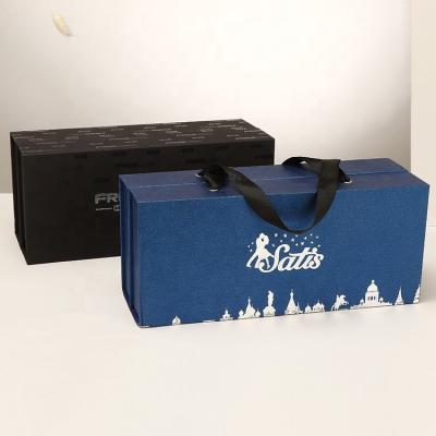 China Recycled Materials Customized Double Cardboard Product Portable Open Blue Packaging Box Cosmetic Folding Box for sale