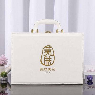 China Recycled Materials Customized Luxury White Portable Cosmetic Packaging Wooden Box With Eva Lining Leather Box for sale