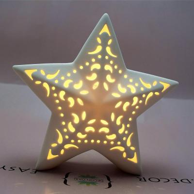 China White Christmas Ceramic Magic Lights Garden Decoration Star Pentagon Shape LED Halloween Decorations Many Patterns Hollowed- for sale