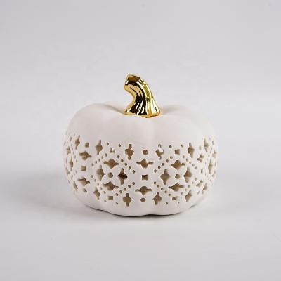 China Ceramic Pumpkin Shaped Ceramic Led Lantern For Decoration for sale