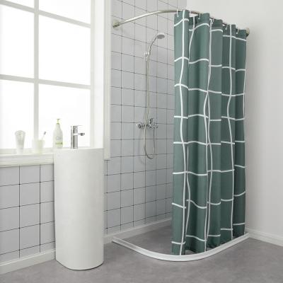 China Amazon Newest Viable Custom Plaid Printed Design Green Color Waterproof Polyester Bathroom Shower Curtain for sale