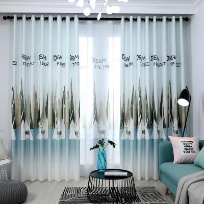 China Blackout 100% Shade Curtain Soft Linen Fabric For Living Room Nordic Forest Printed Home Textile Fabric for sale