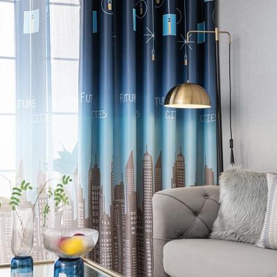 China Economical Blackout Design Custom Printing Modern Urban Chinese Architectural Style Curtain Fabric for sale