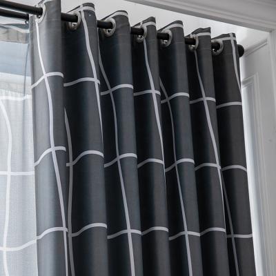 China Blackout Bedroom Hotel Window Curtain Fabric Luxury 100% Polyester Blackout Printed Checked Drapes for sale