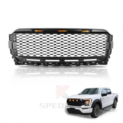 China ABS Spedking 2021 Raptor Style Conversion Front Bumper black Mesh Grille with LED light for FORD F150 for sale